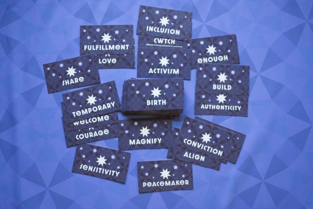 Star word cards on blue background.